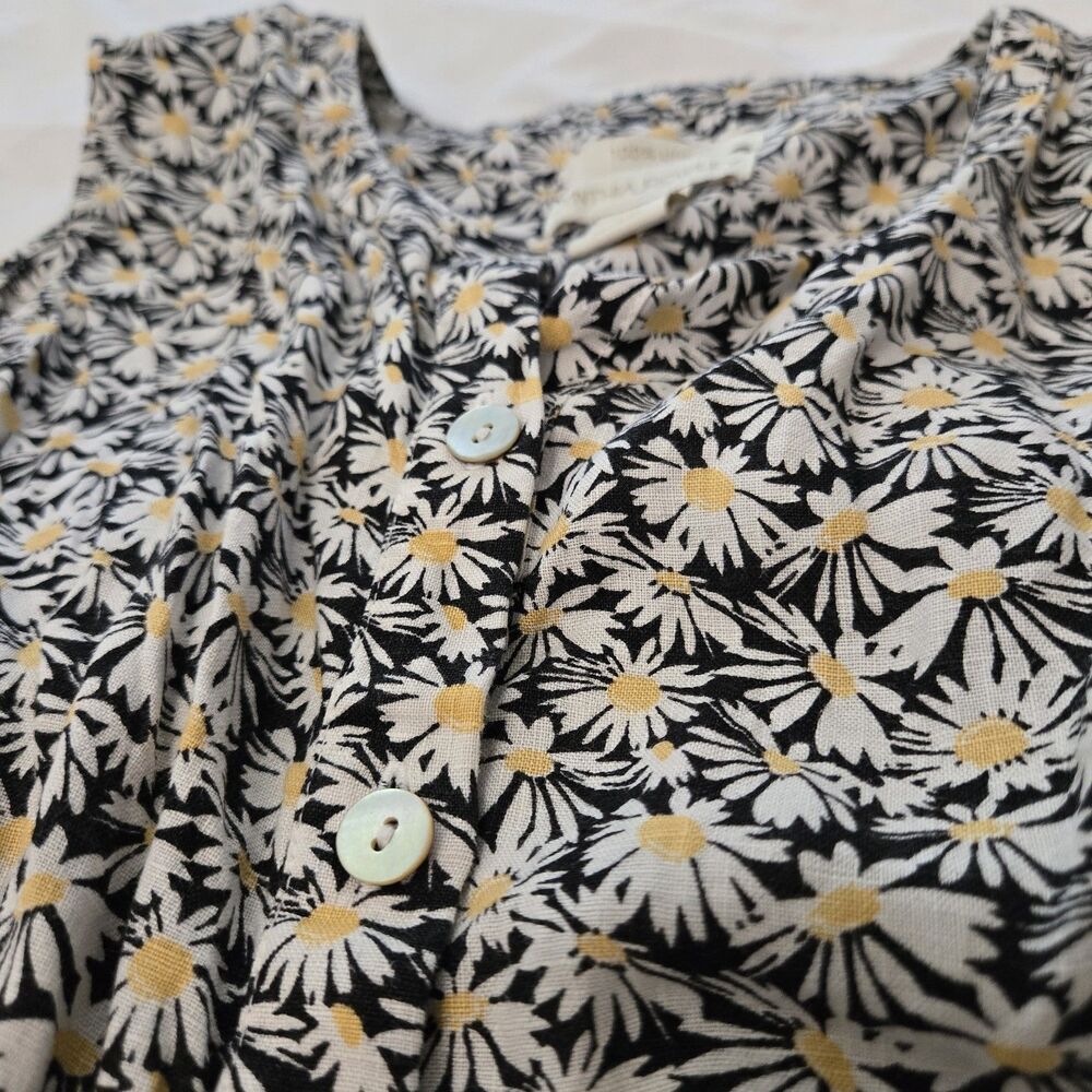 Vintage Cynthia Rowley Shirt Womens 100% Linen Floral Button Tank Top Cottage M - Picture 3 of 7